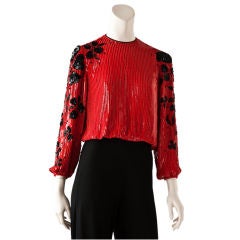 Galanos Red and Black beaded and sequined top