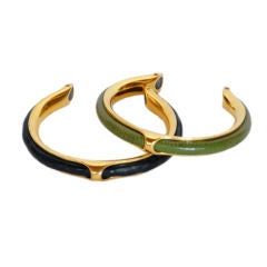 Hermes Gold Tone Cuffs w. leather inset