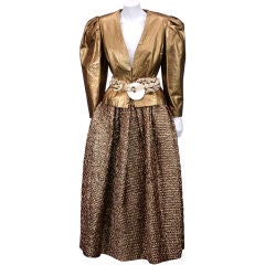 Bill Blass Copper Leather and Cloque Evening Ensemble 1