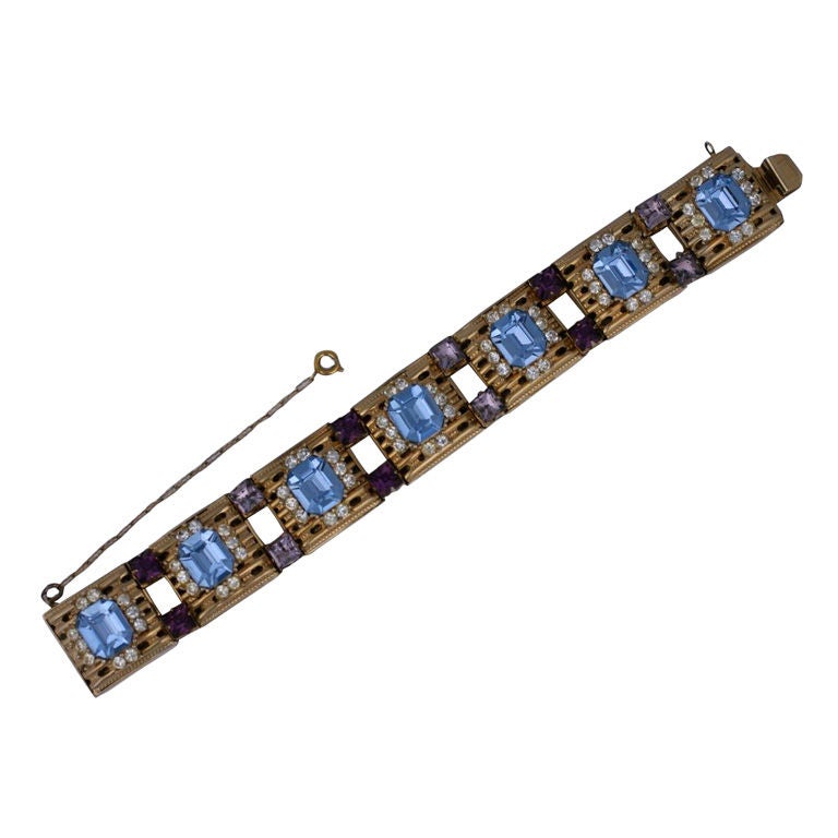 1950's Chunky Colored Rhinestone Station Bracelet