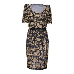 Vintage Valentino Embroidered and Sequinned Chinoiserie Dress