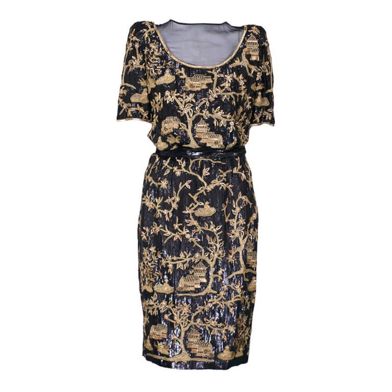 Valentino Embroidered and Sequinned Chinoiserie Dress