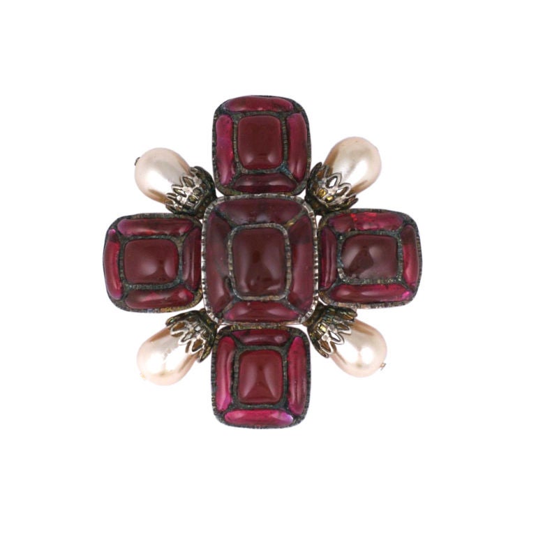 Chanel Ruby Poured Glass Brooch