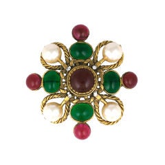 Chanel Poured Glass and Faux Pearl Crest Brooch