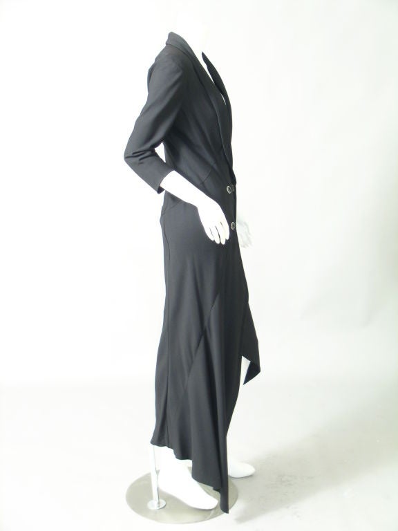 Women's Karl Lagerfeld Low Cut Black Crepe Evening Dress with Asymmetrical Hemline