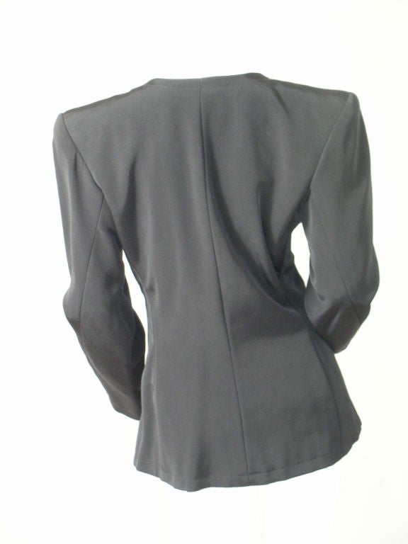 Yves Saint Laurent Haute Couture Black Silk Faille Jacket Pink Jewelled Buttons 2
