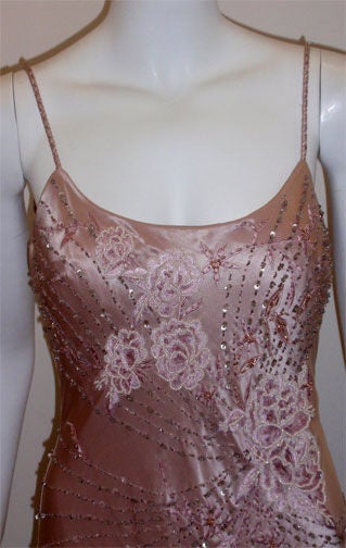 Women's SUE WONG Pink Silk Gown, Flower Beading, Melanie Griffiths