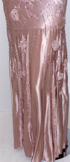 SUE WONG Pink Silk Gown, Flower Beading, Melanie Griffiths 2