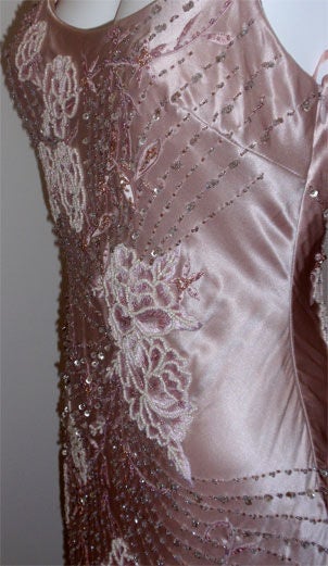 SUE WONG Pink Silk Gown, Flower Beading, Melanie Griffiths 1