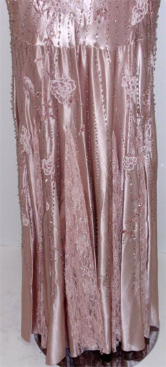 SUE WONG Pink Silk Gown, Flower Beading, Melanie Griffiths 4