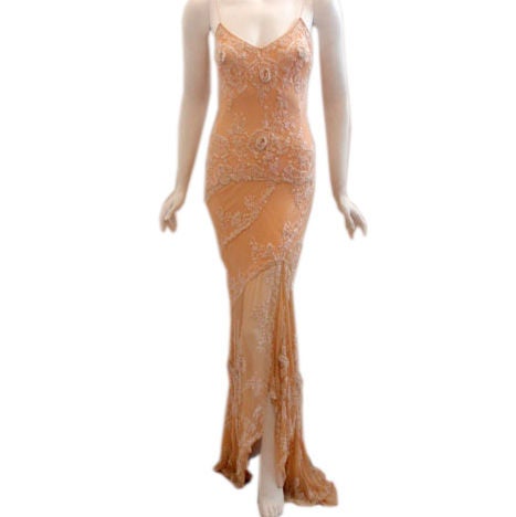 Eavis G Brown Peach Beaded Gown, Property of Melanie Griffith