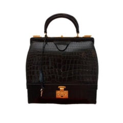 Vintage Hermes Black Alligator Jewelry Box Handbag, Circa 1950