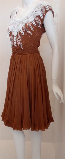 Helen Rose Beaded Chiffon Cocktail Dress, Circa 1950 In Good Condition In Los Angeles, CA