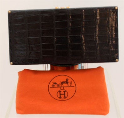 Hermes Black Alligator Jewelry Box Handbag, Circa 1950 3