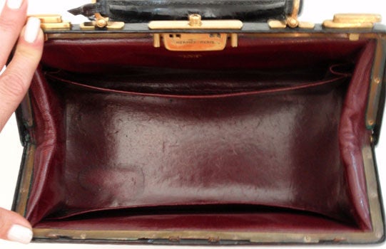 Hermes Black Alligator Jewelry Box Handbag, Circa 1950 4
