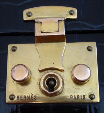 Hermes Black Alligator Jewelry Box Handbag, Circa 1950 5