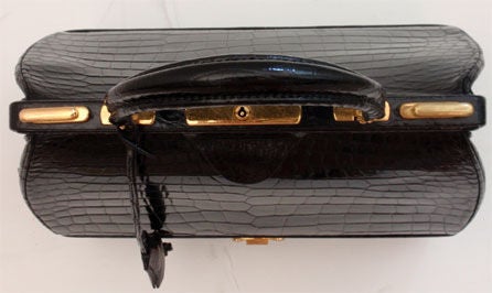 Women's Hermes Black Alligator Jewelry Box Handbag, Circa 1950