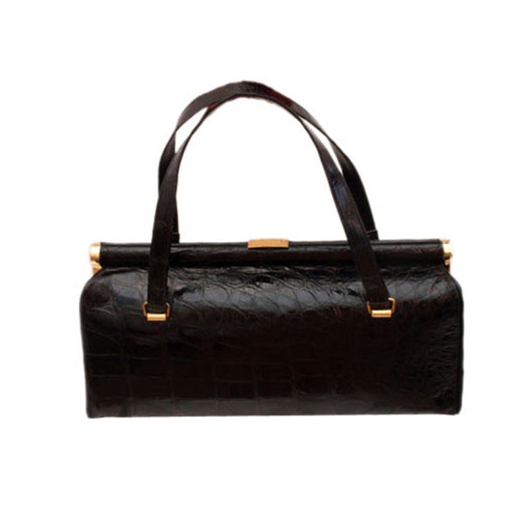 Mayor Black Alligator Handbag, Circa 1950