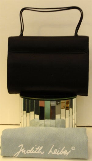 Judith Leiber Black Satin Rhinestone Handbag, Circa 1970 2