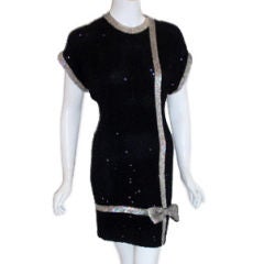 Retro Joy Cherry Black Beaded Cocktail Dress, Circa 1980