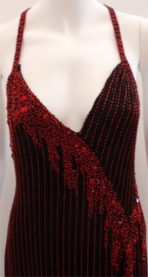 Bob Mackie Dramatic Black Chiffon Gown with Red Beading, Circa 1980's 2