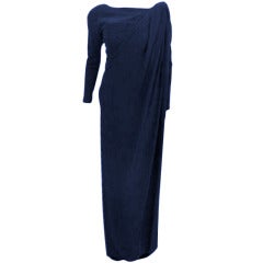 Vintage Christian Dior Haute Couture Navy Blue Drape Gown, Circa 1988