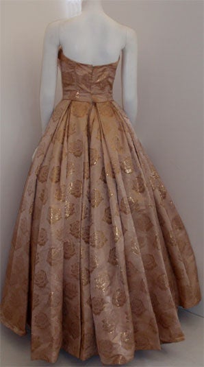 Women's Don Loper Gold Floral Print Ball Gown, Circa 1950