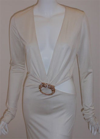 Gucci White Jersey Gown with Gold and Rhinestone, Circa 2000 3