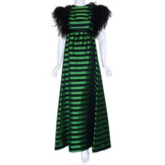 Vintage C. Dior Haute Couture Black and Green Striped Gown, Circa 1968