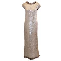 Vintage Christian Dior Haute Couture Silver Sequin Gown, Circa 1965