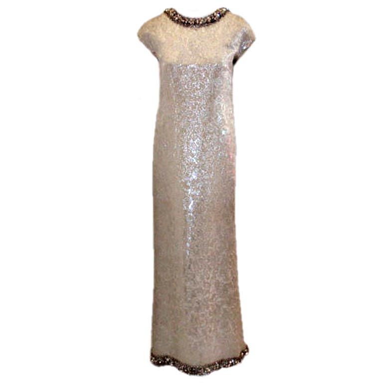 Christian Dior Haute Couture Silver Sequin Gown, Circa 1965