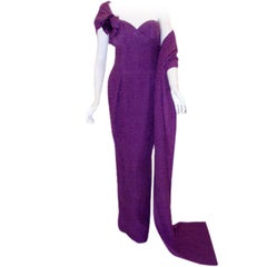 Vintage Christian Dior Haute Couture Purple Crinkle Chiffon Gown Betsy Bloomingdale 1988