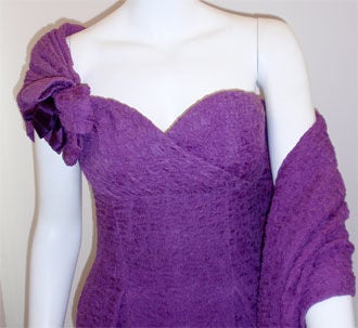 Women's Christian Dior Haute Couture Purple Crinkle Chiffon Gown Betsy Bloomingdale 1988
