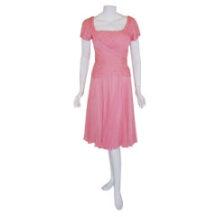 Ceil Chapman Pink Chiffon Draped Pin Tucked Bodice Cocktail Dress, 1960's 5