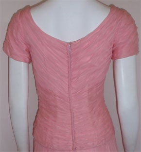 Ceil Chapman Pink Chiffon Draped Pin Tucked Bodice Cocktail Dress, 1960's For Sale 2