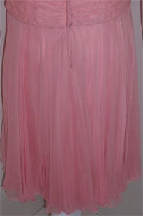 Ceil Chapman Pink Chiffon Draped Pin Tucked Bodice Cocktail Dress, 1960's For Sale 3