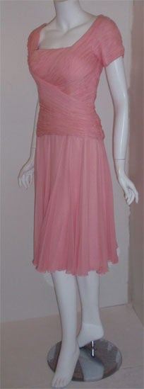 pink chiffon dress knee length