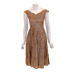Vintage Ceil Chapman Beige Silk Ribbon Cocktail Dress, Circa 1960