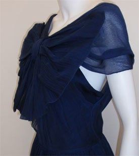 CHRISTIAN DIOR New York Circa 1950 Navy Blue Chiffon Gown  In Excellent Condition In Los Angeles, CA