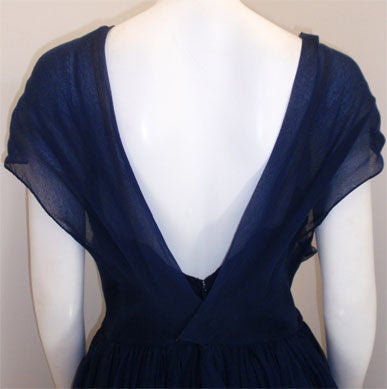 CHRISTIAN DIOR New York Circa 1950 Navy Blue Chiffon Gown  1