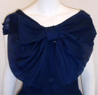 Black CHRISTIAN DIOR New York Circa 1950 Navy Blue Chiffon Gown 