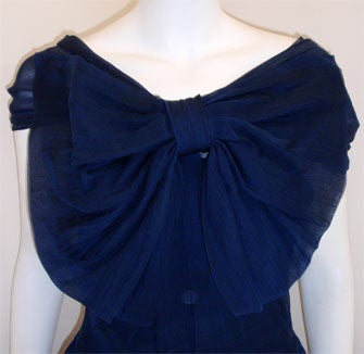 Black CHRISTIAN DIOR New York Circa 1950 Navy Blue Chiffon Gown