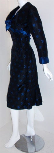 Women's Ceil Chapman Black and Blue Silk Cocktail Dress, Circa 1960 For Sale
