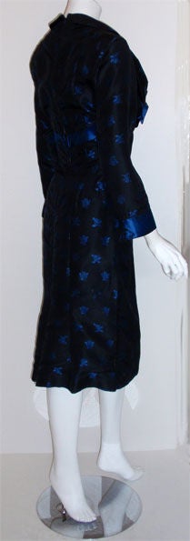 Ceil Chapman Black and Blue Silk Cocktail Dress, Circa 1960 For Sale 1