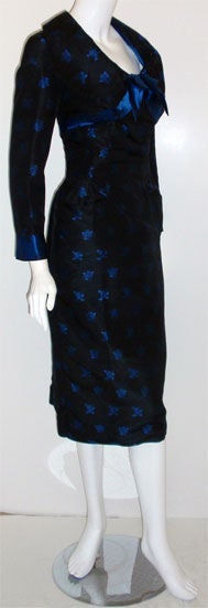 Ceil Chapman Black and Blue Silk Cocktail Dress, Circa 1960 In Good Condition For Sale In Los Angeles, CA