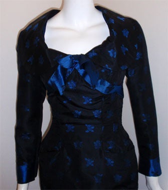 Ceil Chapman Black and Blue Silk Cocktail Dress, Circa 1960 For Sale 3