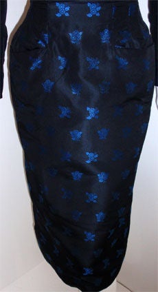 Ceil Chapman Black and Blue Silk Cocktail Dress, Circa 1960 For Sale 4