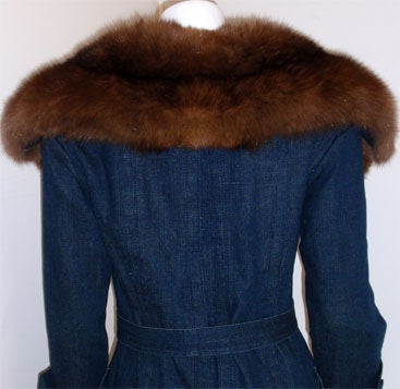 Galanos Blue Denim Trench Coat with a Sable Fur Collar, Circa 1980 4