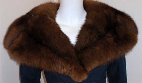 Galanos Blue Denim Trench Coat with a Sable Fur Collar, Circa 1980 2