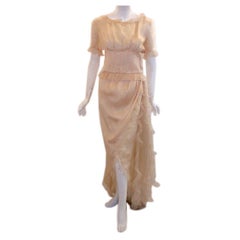 Christian Dior Haute Couture Cream Blouse & Skirt Set,  Betsy Bloomingdale 1988